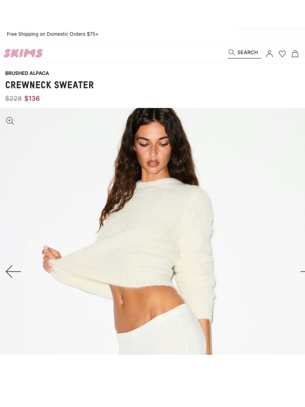 SKIMS Brushed Alpaca Crewneck Sweater Sz L